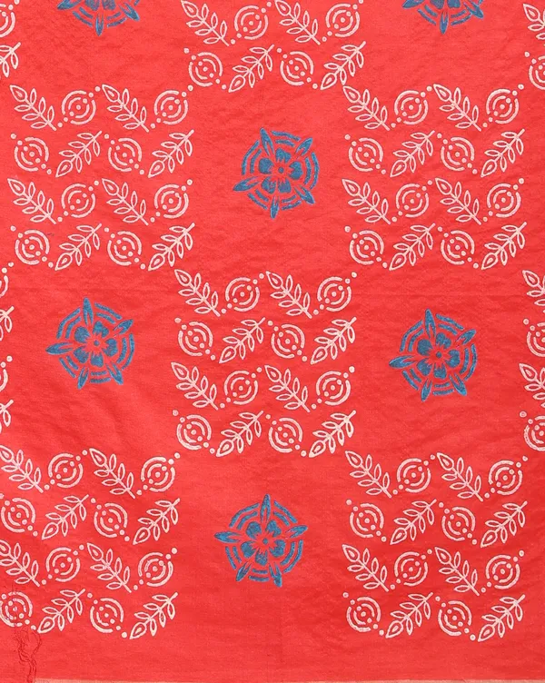 Bright_Red_Handloom_Block_Print_Unstitched_Dress_Material_For_Women