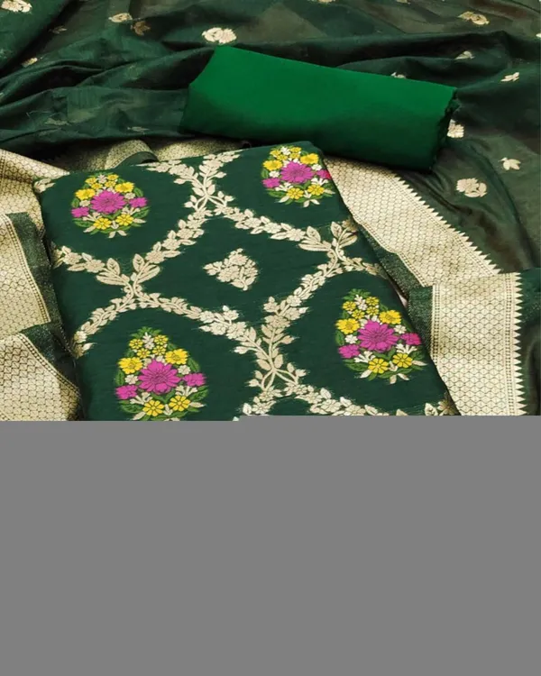Banaras_Begum_Cotton_Brocade_Dark_Green_Suit