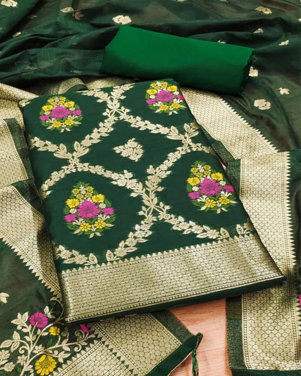 Banaras_Begum_Dark_Green_Brocade_Weaving_Cotton_Suit