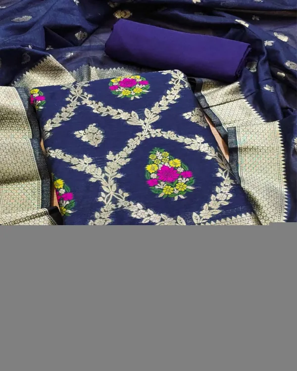 Banaras_Begum_Dark_Blue_Brocade_Weaving_Cotton_Suit