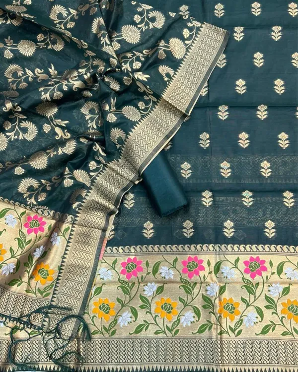 Banaras_Begum_Dark_Green_Cotton_Brocade_Weaving_Suit