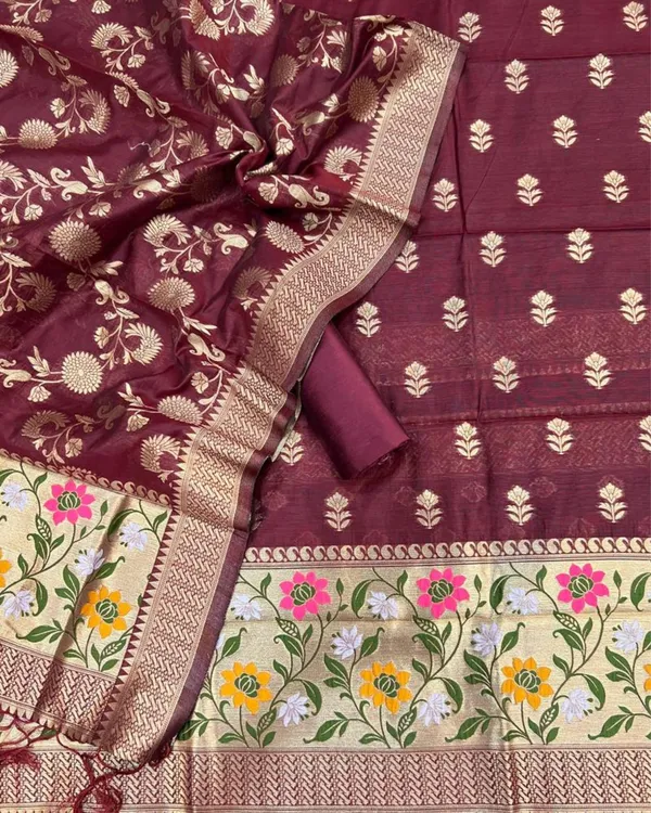 Banaras_Begum_Maroon_Cotton_Brocade_Weaving_Suit