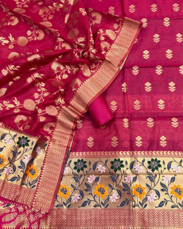 Banaras_Begum_Magenta_Cotton_Brocade_Weaving_Suit