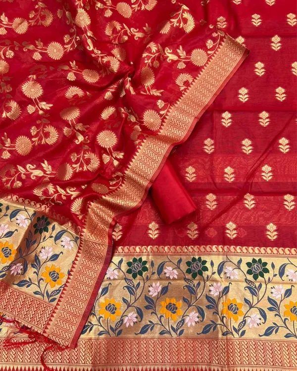 Banaras_Begum_Red_Cotton_Brocade_Weaving_Suit