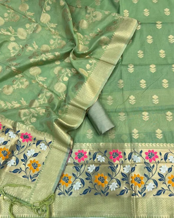 Banaras_Begum_Green_Cotton_Brocade_Weaving_Suit