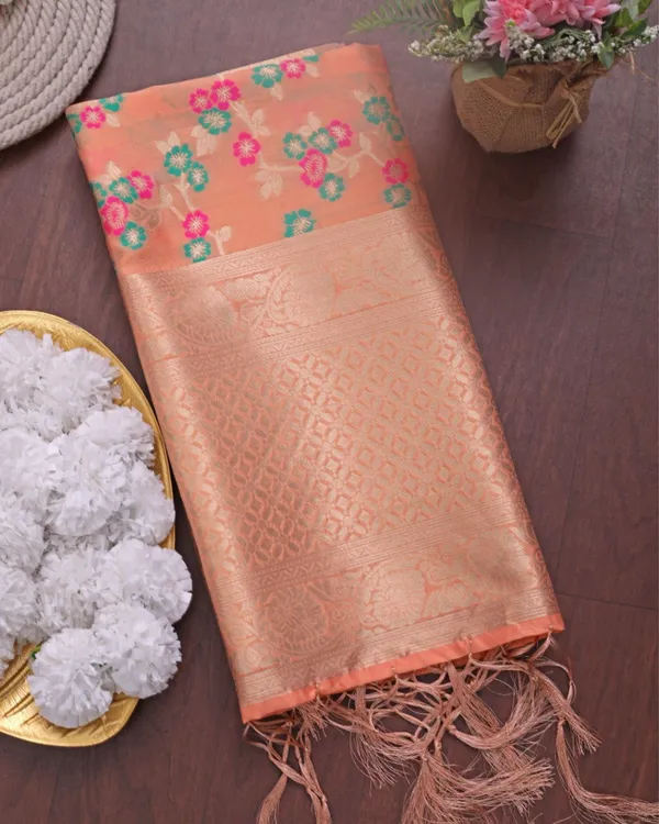 Banaras_Begum_Lichi_Silk_Brocade_Peach_Dupatta