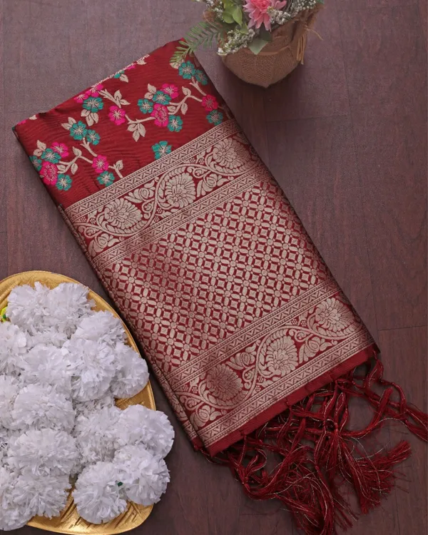 Banaras_Begum_Lichi_Silk_Brocade_Maroon_Dupatta