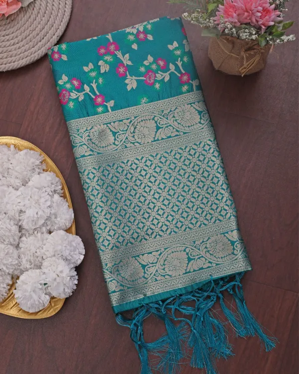 Banaras_Begum_Lichi_Silk_Brocade_Teal_Blue_Dupatta