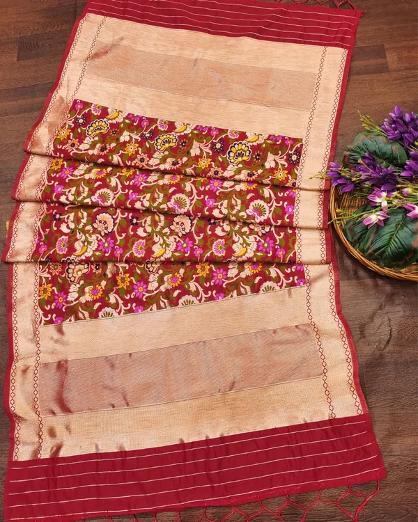 Banaras_Begum_Red_Lichi_Silk_Brocade_Dupatta