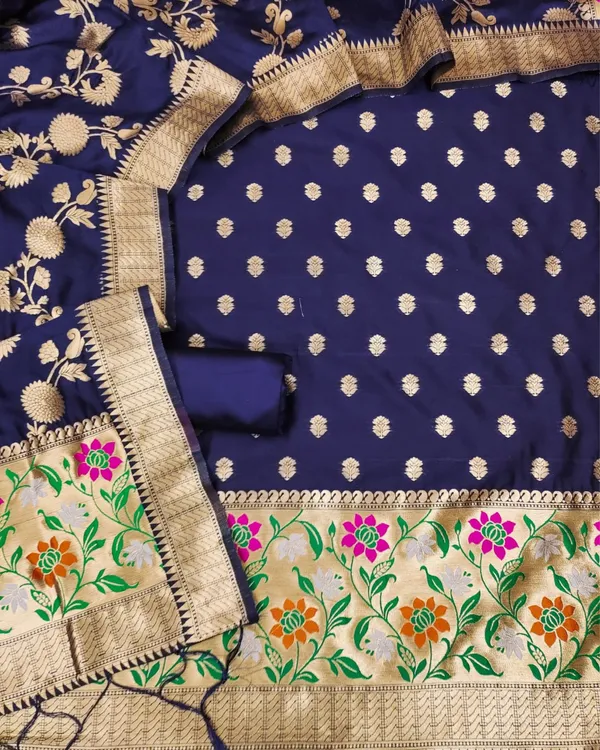 Banaras_Begum_Brocade_Weaving_Lichi_Silk_Navy_Blue_Suit