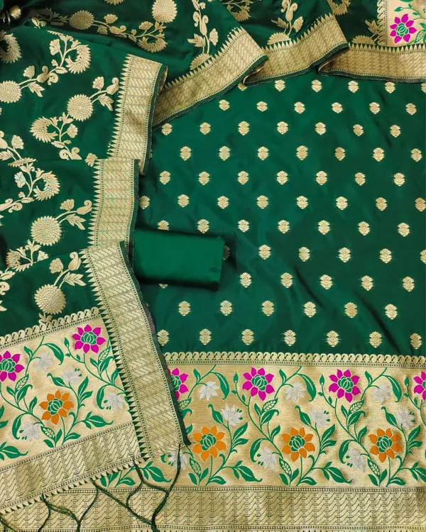 Banaras_Begum_Brocade_Weaving_Lichi_Silk_Green_Suit
