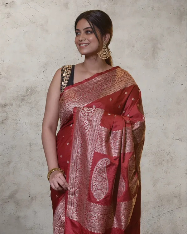 Wine_Red_Banarasi_Pure_Masharoo_Silk_Saree