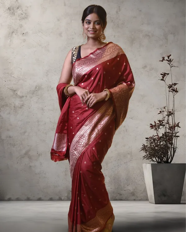 Wine_Red_Banarasi_Pure_Masharoo_Silk_Saree