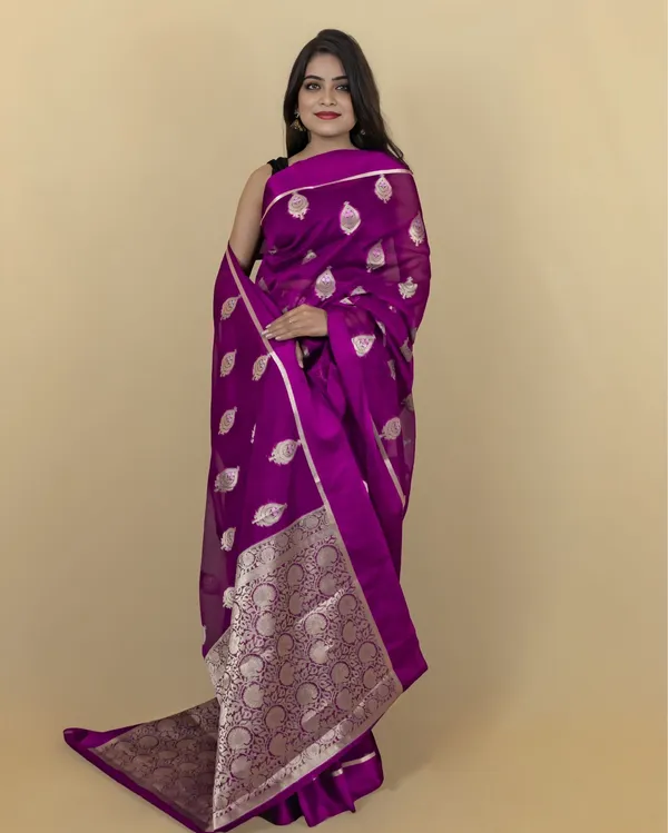 Fuchsia_Banarasi_Brocade_Organza_Silk_Saree