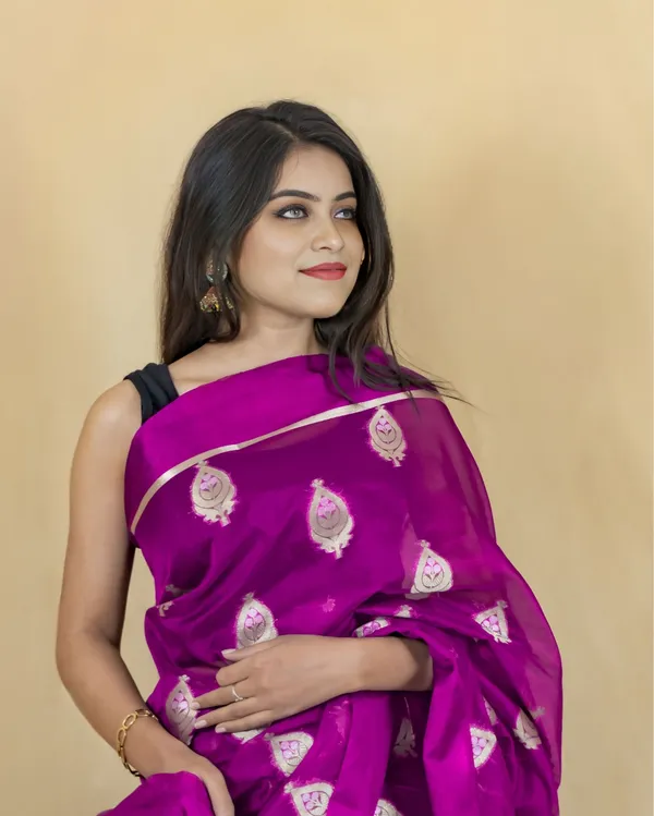 Fuchsia_Banarasi_Brocade_Organza_Silk_Saree