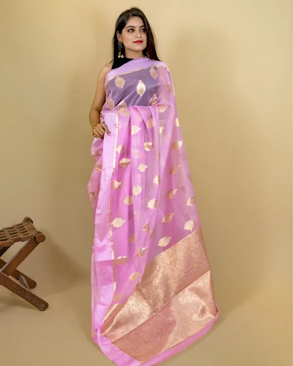 Pink_Banarasi_Brocade_Organza_Silk_Saree