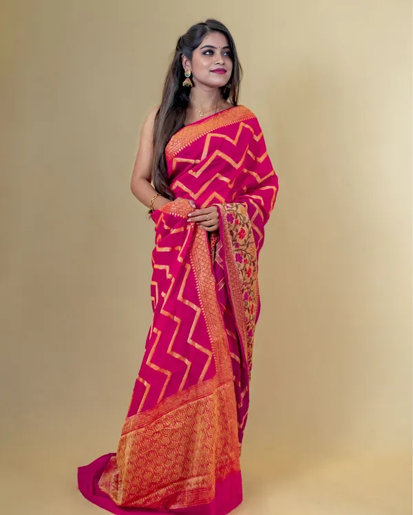Bright_Pink_Banarasi_Brocade_Organza_Silk_Saree