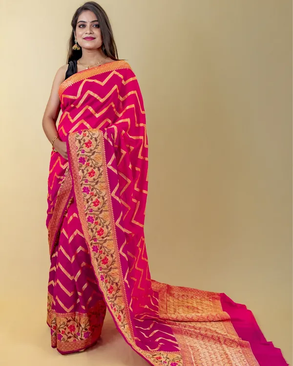 Bright_Pink_Banarasi_Brocade_Organza_Silk_Saree