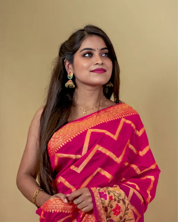 Bright_Pink_Banarasi_Brocade_Organza_Silk_Saree