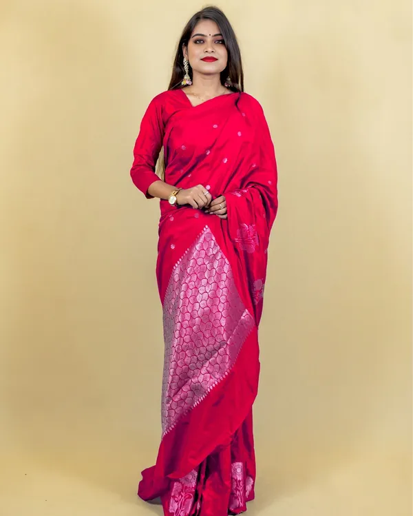 Red_Banarasi_Brocade_Raw_Mango_Silk_Saree