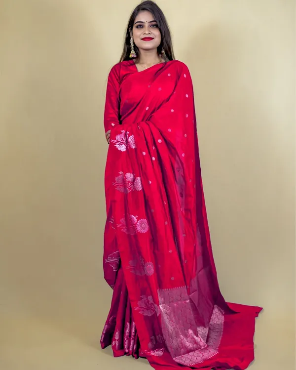 Red_Banarasi_Brocade_Raw_Mango_Silk_Saree