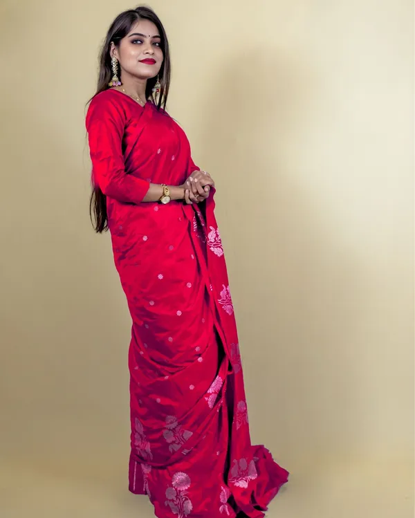 Red_Banarasi_Brocade_Raw_Mango_Silk_Saree