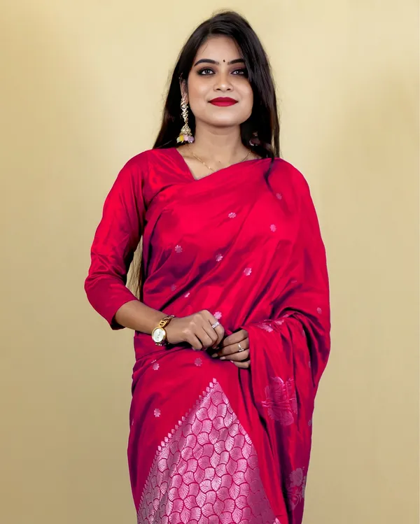 Red_Banarasi_Brocade_Raw_Mango_Silk_Saree