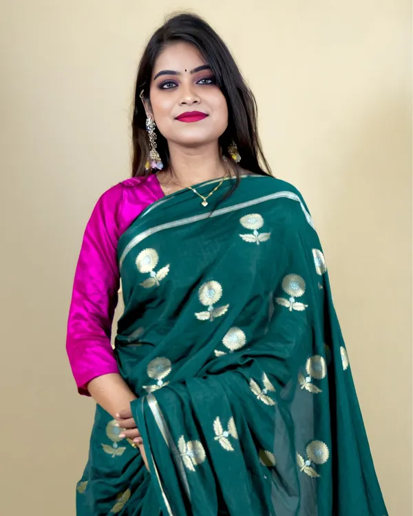 Pine_Green_Banarasi_Brocade_Raw_Mango_Silk_Saree