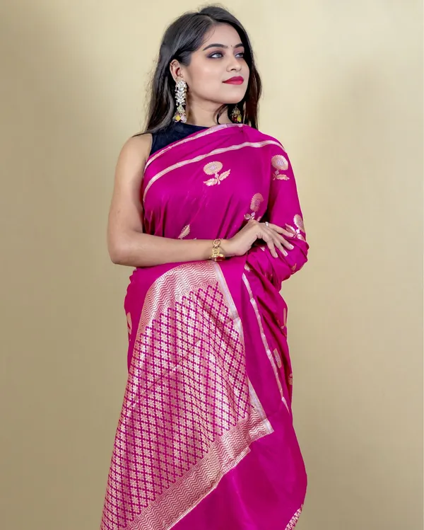 Dark_Pink_Banarasi_Brocade_Raw_Mango_Silk_Saree