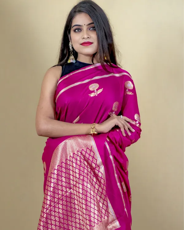 Dark_Pink_Banarasi_Brocade_Raw_Mango_Silk_Saree