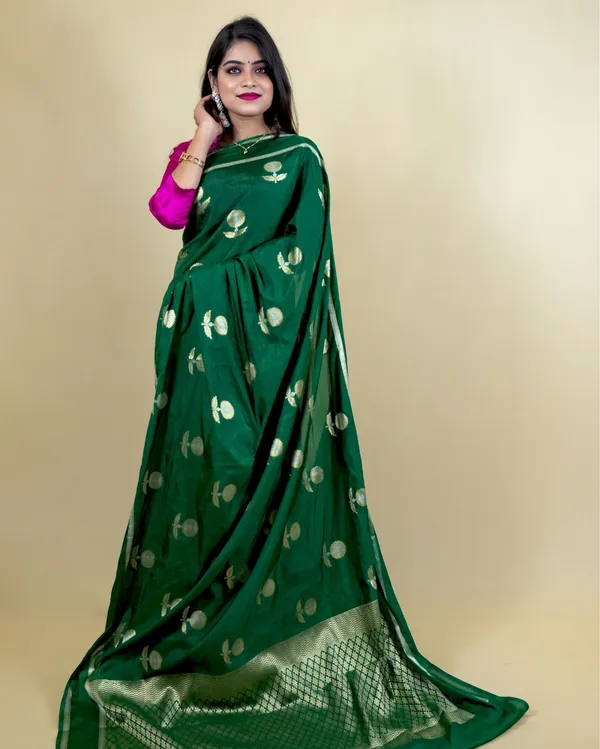 Dark_Green_Banarasi_Brocade_Raw_Mango_Silk_Saree