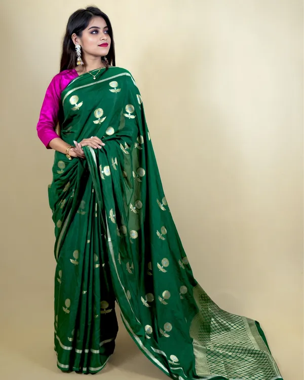 Dark_Green_Banarasi_Brocade_Raw_Mango_Silk_Saree