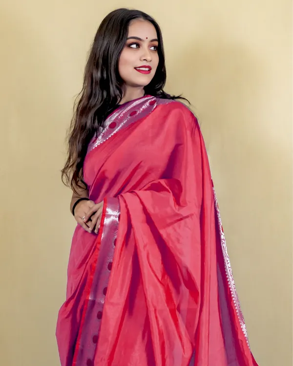 Coral_Red_Banarasi_Brocade_Raw_Mango_Silk_Saree