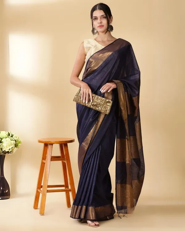 Blue_Akaash_Gamini_Bold_Pure_Cotton_Silk_Saree