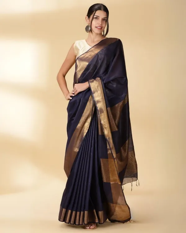 Blue_Akaash_Gamini_Bold_Pure_Cotton_Silk_Saree