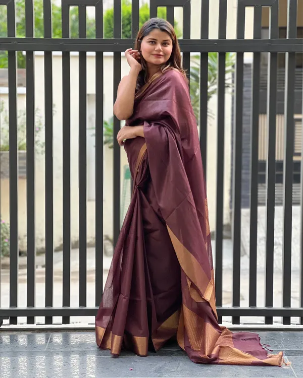 Brown_Akaash_Gamini__Pure_Cotton_Silk_Saree