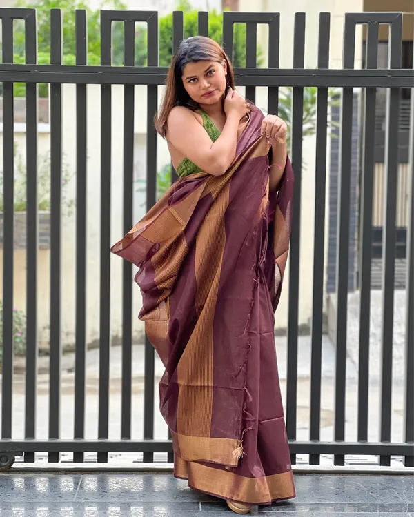 Brown_Akaash_Gamini__Pure_Cotton_Silk_Saree