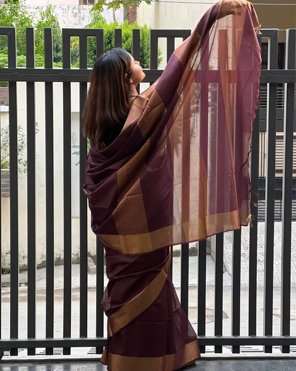 Brown_Akaash_Gamini__Pure_Cotton_Silk_Saree