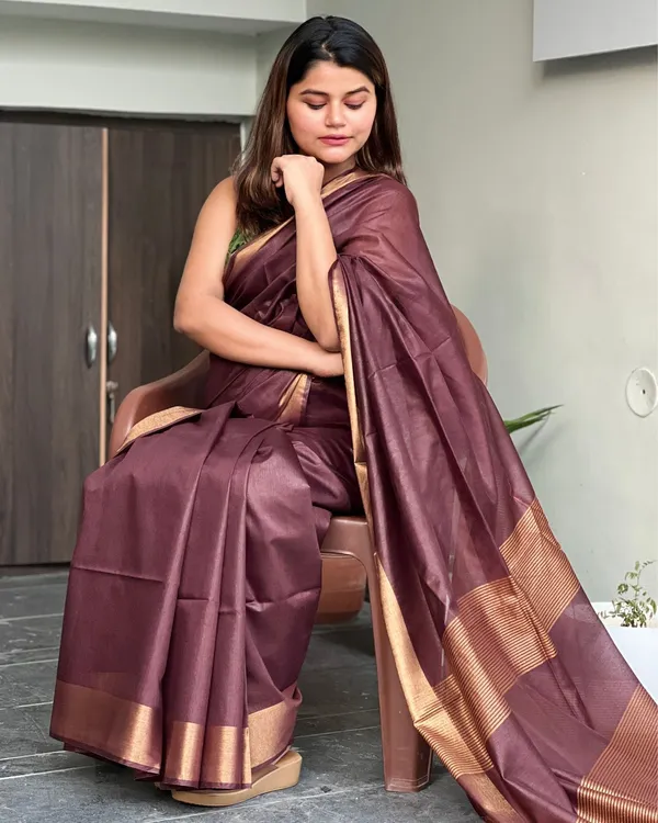 Brown_Akaash_Gamini__Pure_Cotton_Silk_Saree