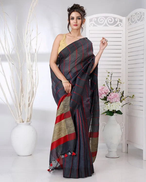Alankaran_Pure_Linen_Purple_Saree