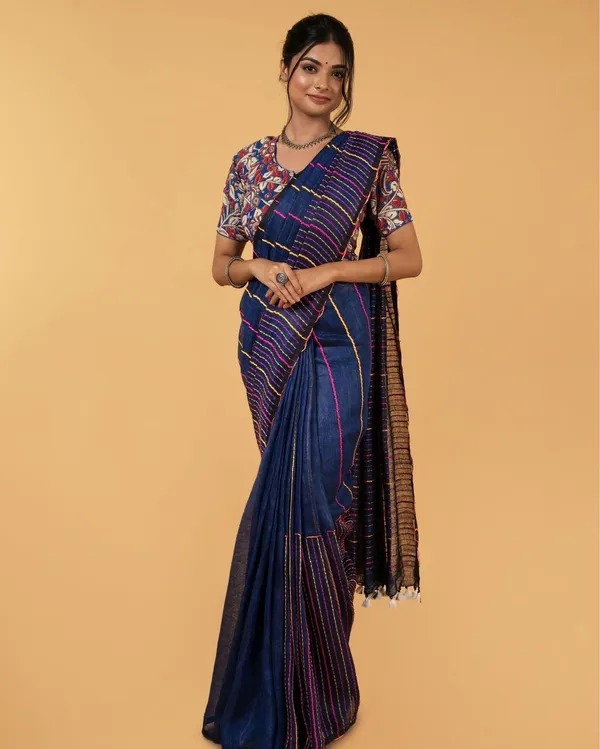 Alluring_Beauty_Blue_Kantha_Saree