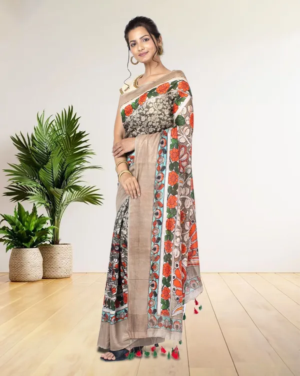 Bhanwara_Gray_Silk_Saree