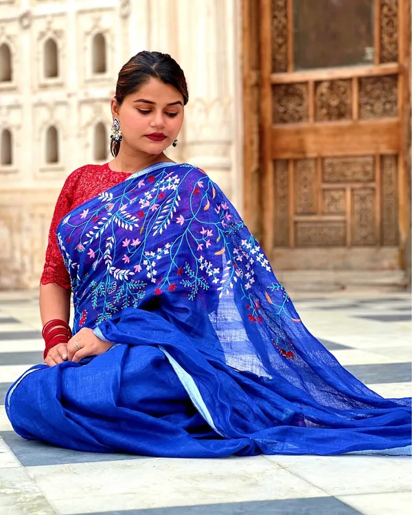 Bhavbheeni_Blue_Embroidered_Saree