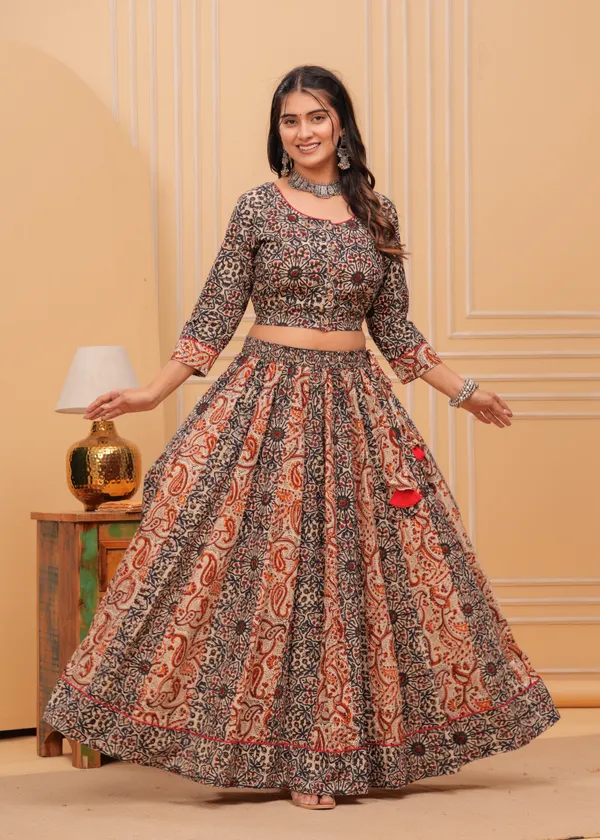 Dharohar_Blockprinted_Black_&_Red_Lehanga_Choli_Set