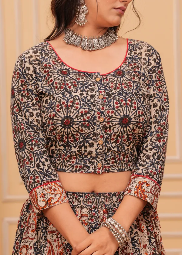 Dharohar_Blockprinted_Black_&_Red_Lehanga_Choli_Set