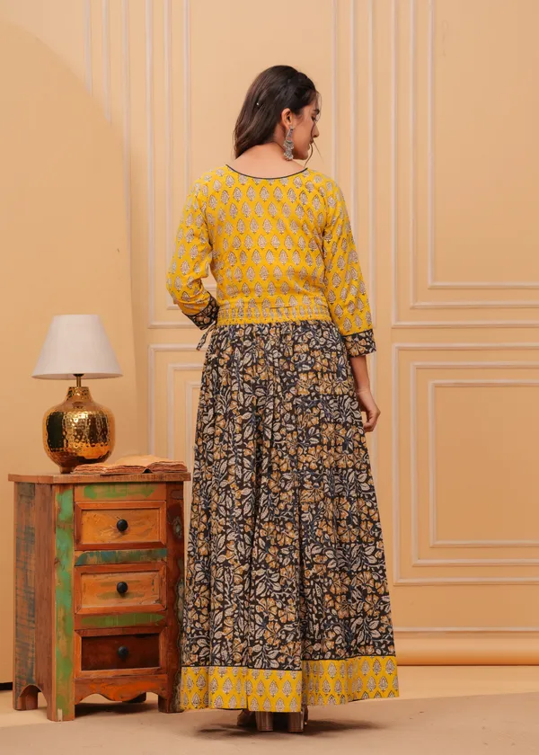 Dharohar_Blockprinted_Black_&_Yellow_Lehanga_Choli_Set