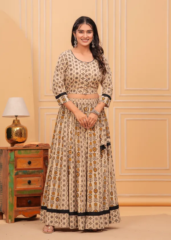 Dharohar_Blockprinted_Creamy_Beige_Lehanga_Choli_Set