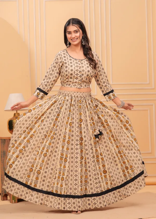 Dharohar_Blockprinted_Creamy_Beige_Lehanga_Choli_Set
