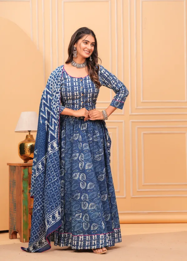Dharohar_Blockprinted_Elegant_Indigo_Lehanga_Choli_Set