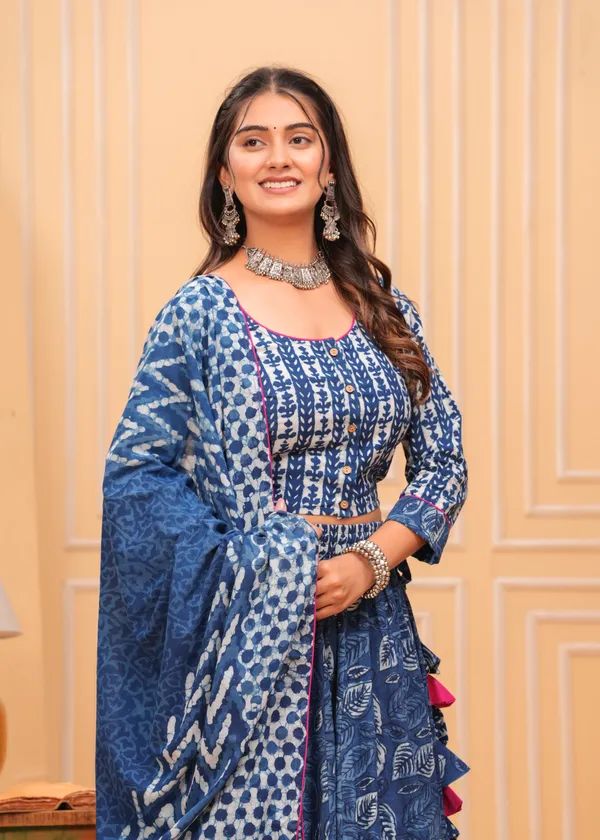 Dharohar_Blockprinted_Elegant_Indigo_Lehanga_Choli_Set